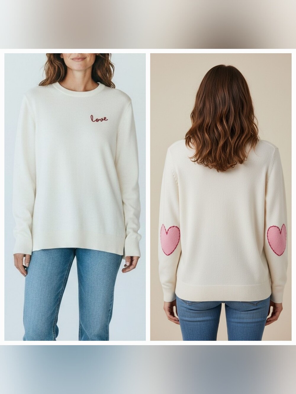 Kerri Rosenthal Women's White 'Love' Heart-Elbow Sweater. Medium.
